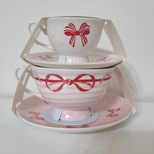 Harvest Green Studio British Tea Pink Bow Shop A Moment w Mom Fine China Tea Set